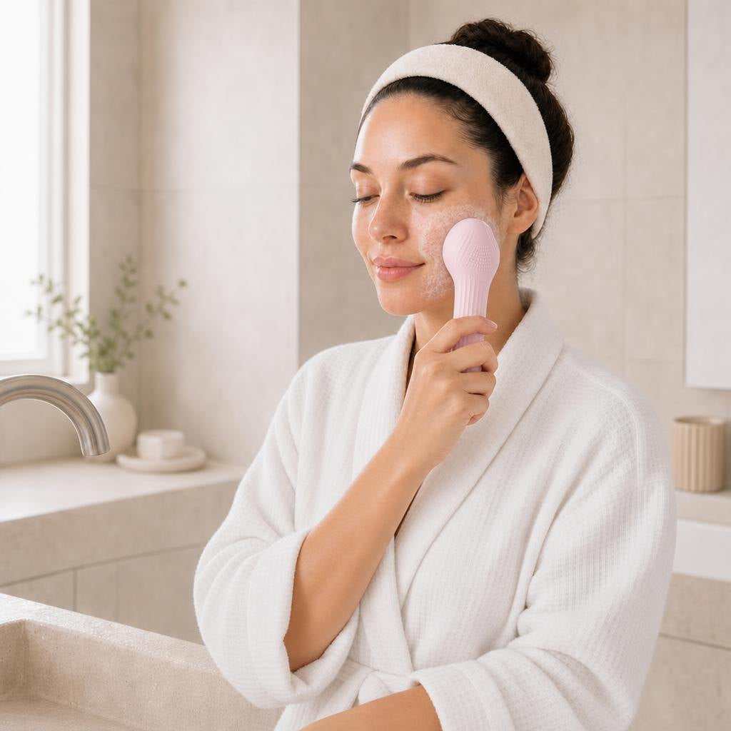 Cleansing in circles with the brush